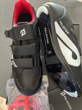 Peloton Women’s  Black Cycling Shoes with Red Lining and White Accents